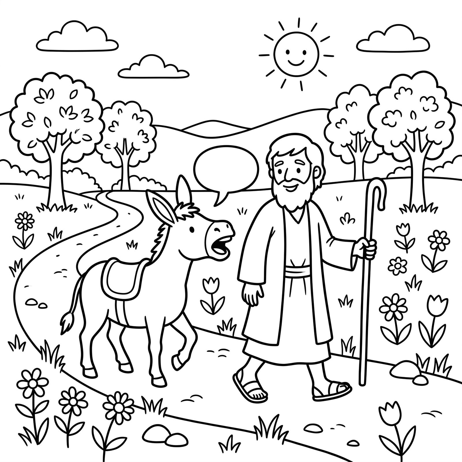 Balaam and the Donkey Bible colouring page