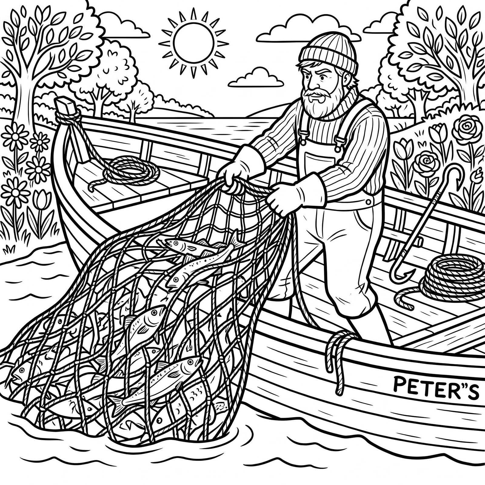 Peter the Fisherman Bible colouring page