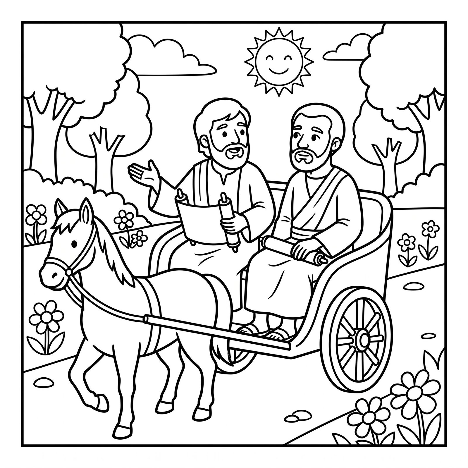 Philip and the Ethiopian Bible colouring page