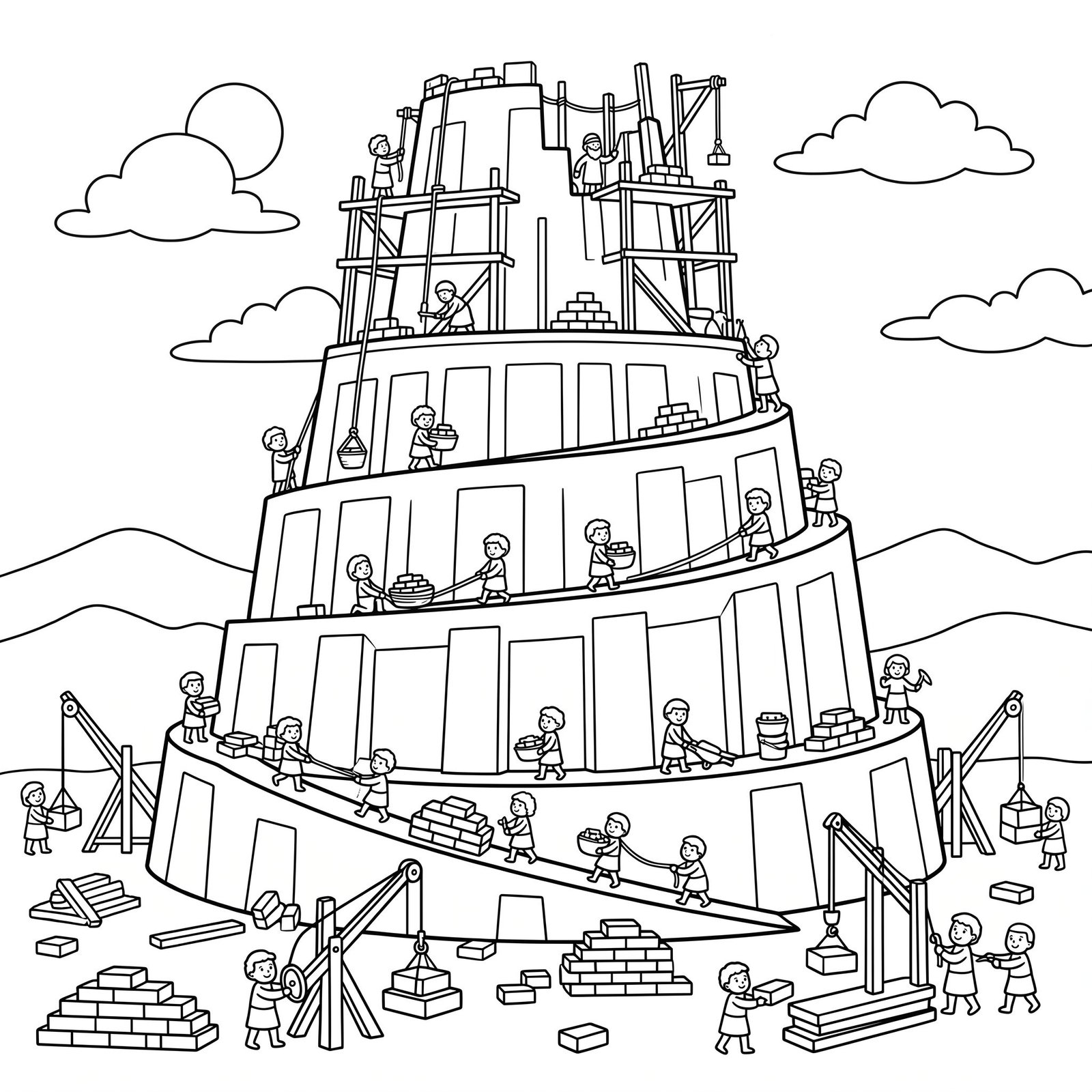 The Tower of Babel Bible colouring page