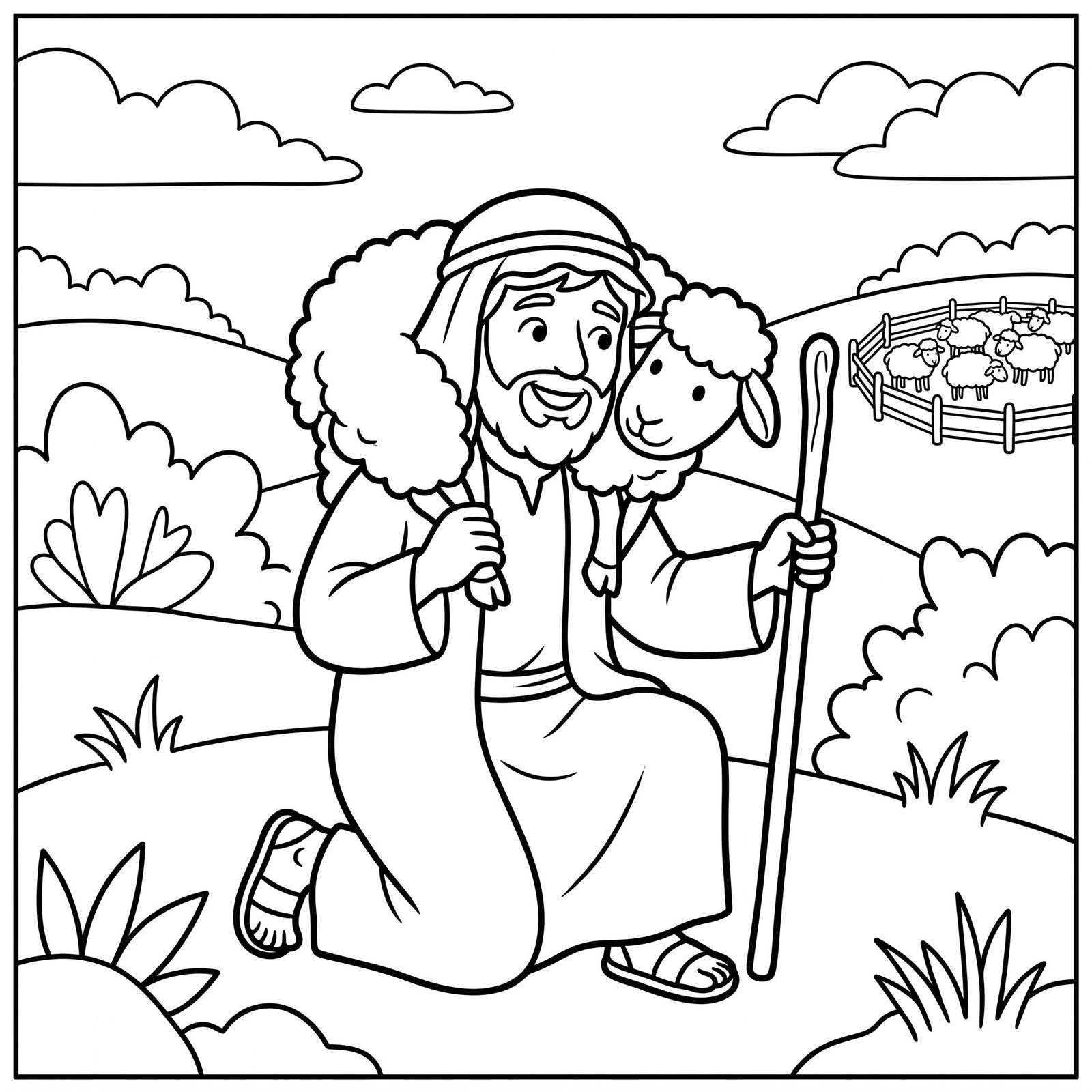 The Lost Sheep Bible colouring page
