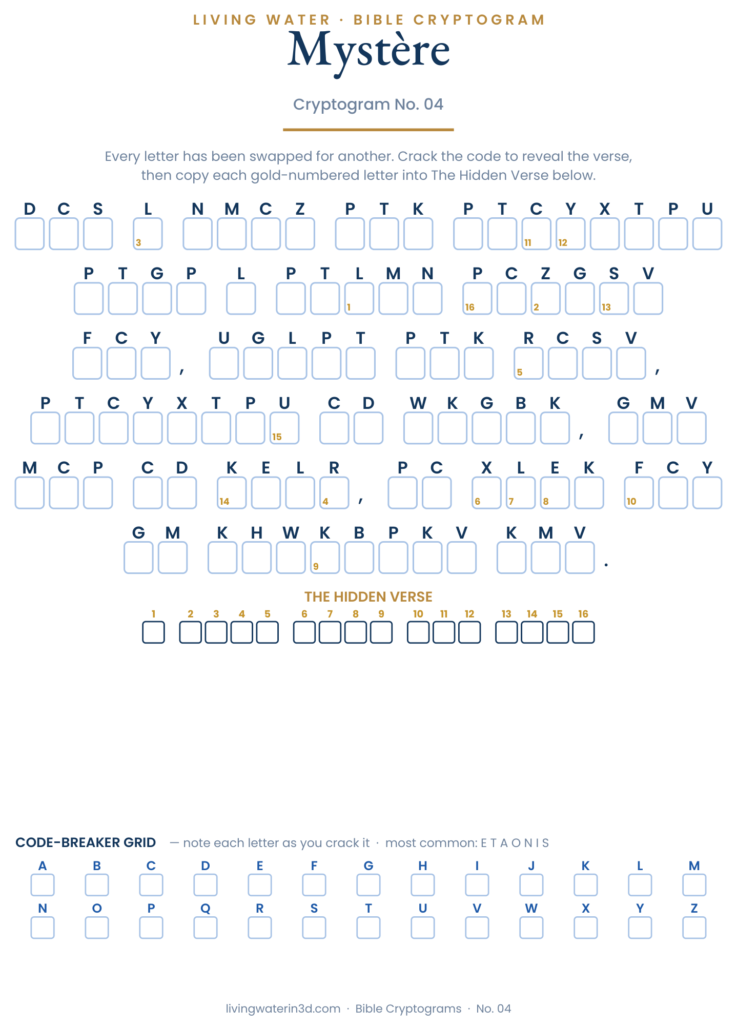 Adult Bible Cryptogram No. 4 — Mystère