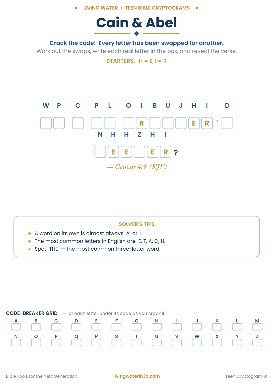 Cain   Abel Bible cryptogram for teens