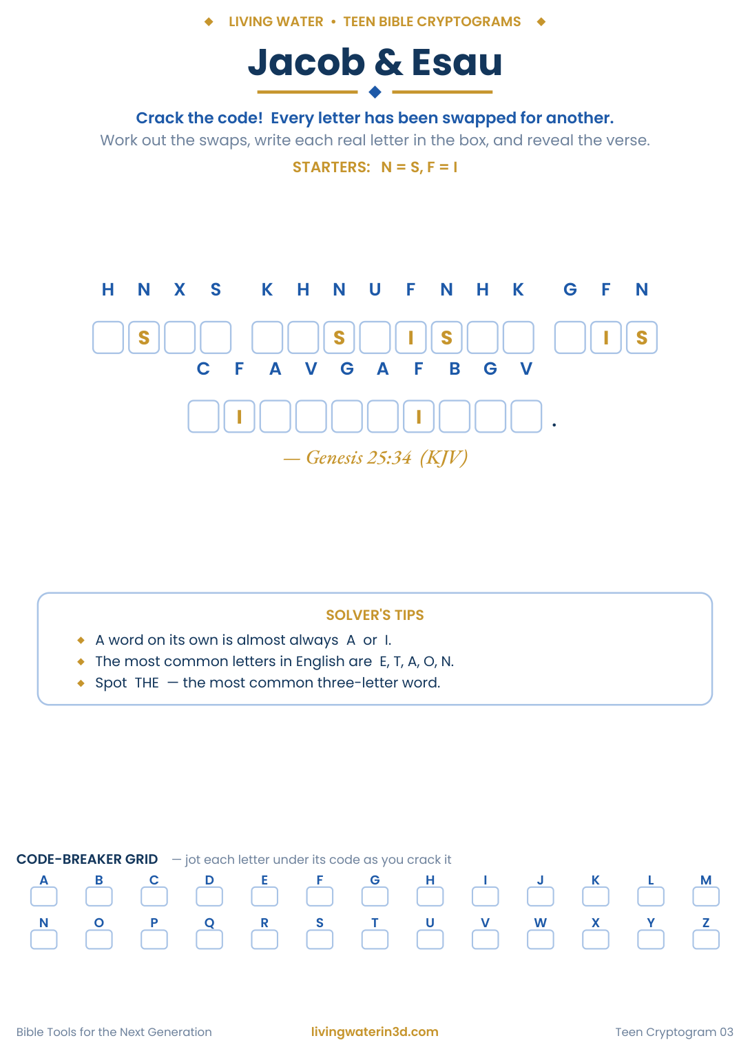 Jacob   Esau Bible cryptogram for teens