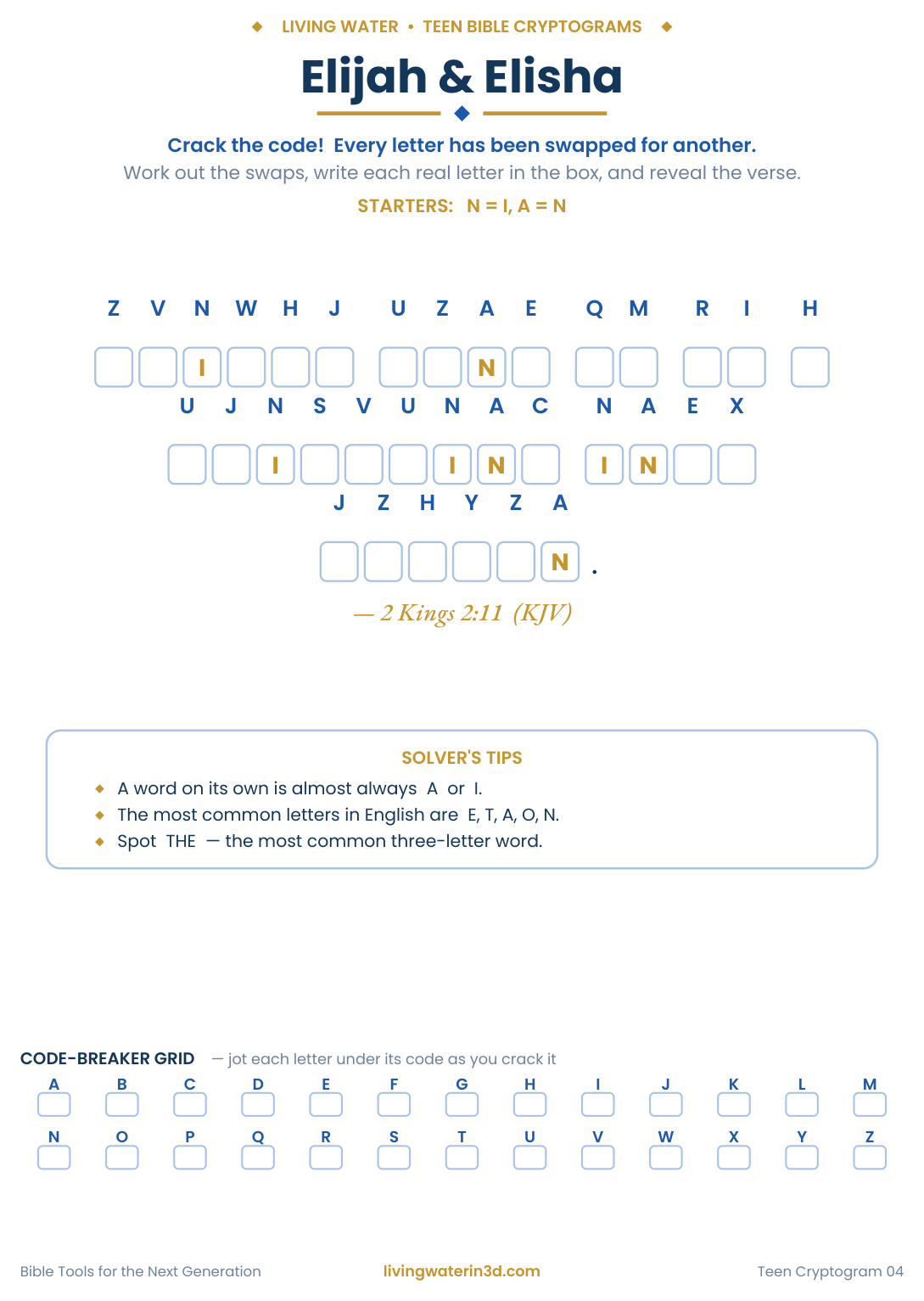 Elijah   Elisha Bible cryptogram for teens