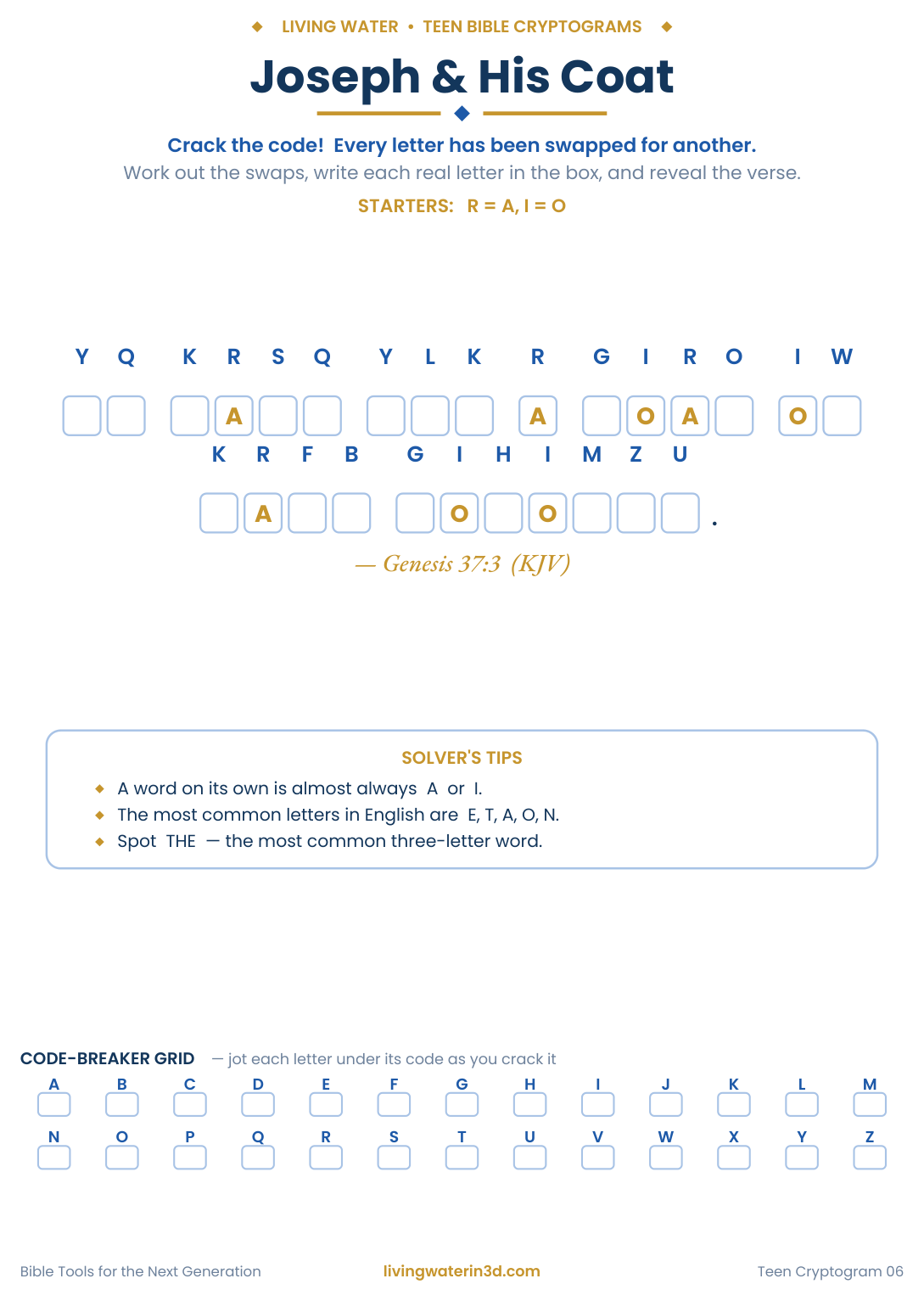 Joseph   His Coat Bible cryptogram for teens