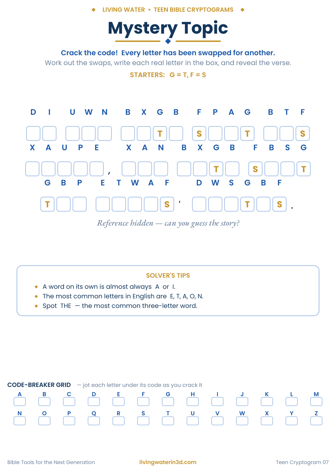 Mystery Topic Bible cryptogram for teens