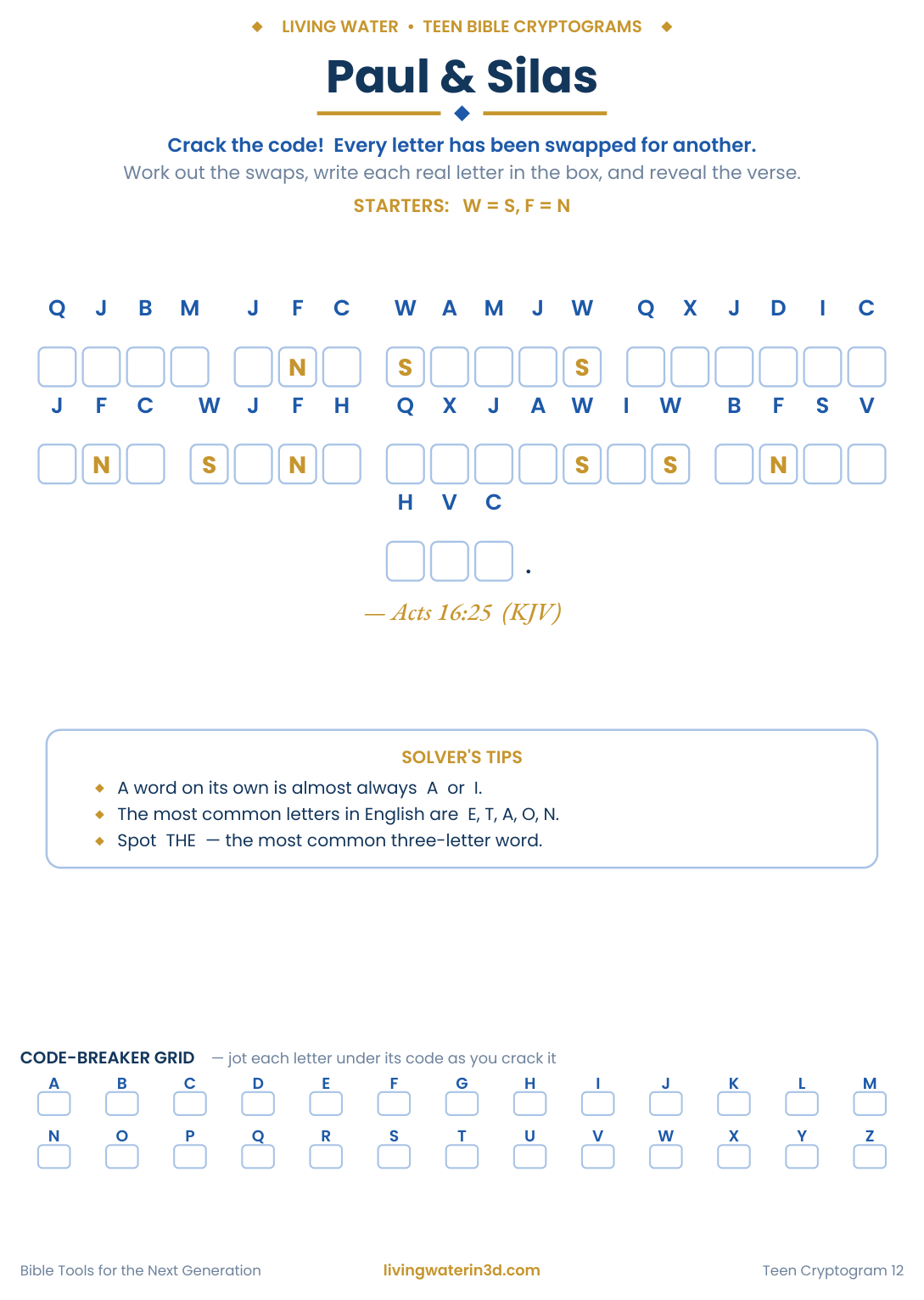 Paul   Silas Bible cryptogram for teens
