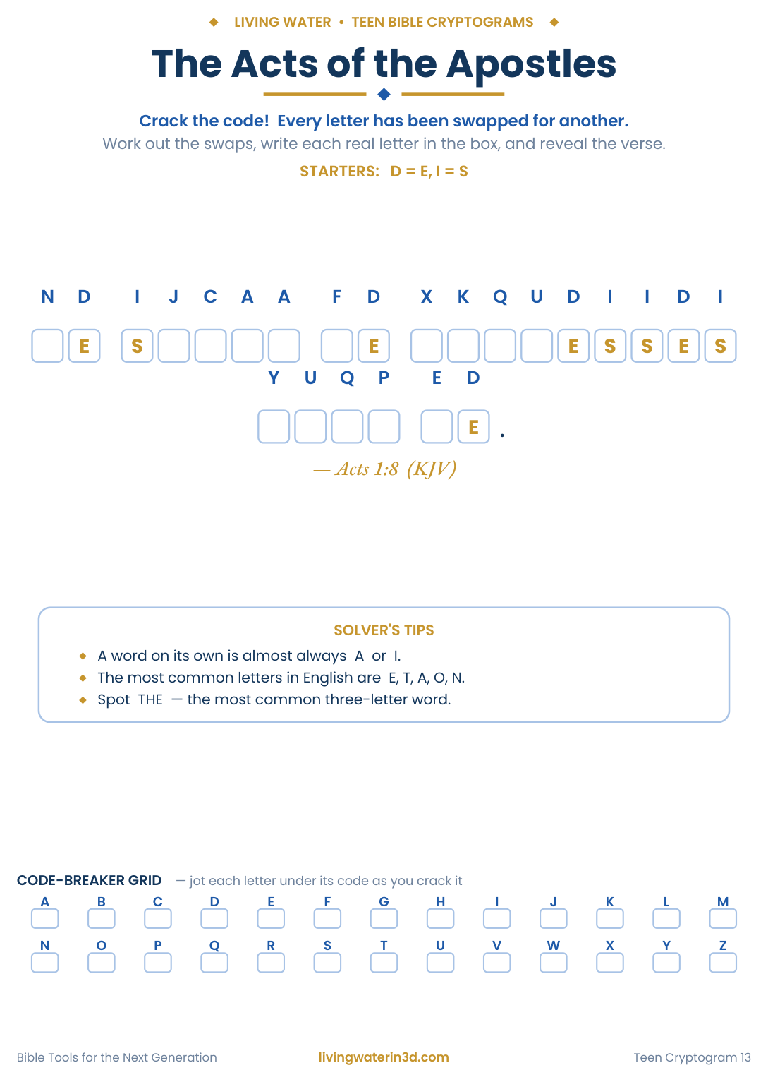 The Acts of the Apostles Bible cryptogram for teens
